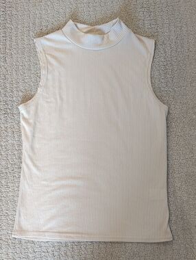 Brit & Bri Cream Ribbed Mock Neck Sleeveless Tank Top | Women's Size S